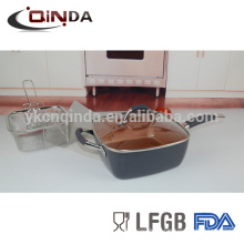 Bandeja cuadrada del cocinero del cobre 4pcs fijada con la tapa de cristal, cesta de la fritada, estante del vapor